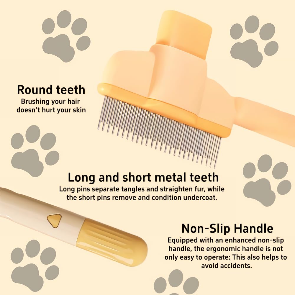 TemApex 2PCS Pet Comb for Dogs & Cats with Long & Short Stainless Steel Metal Teeth for Shedding and Tangles Self-Cleaning Pet Comb for Dogs and Cats Comfort and safety