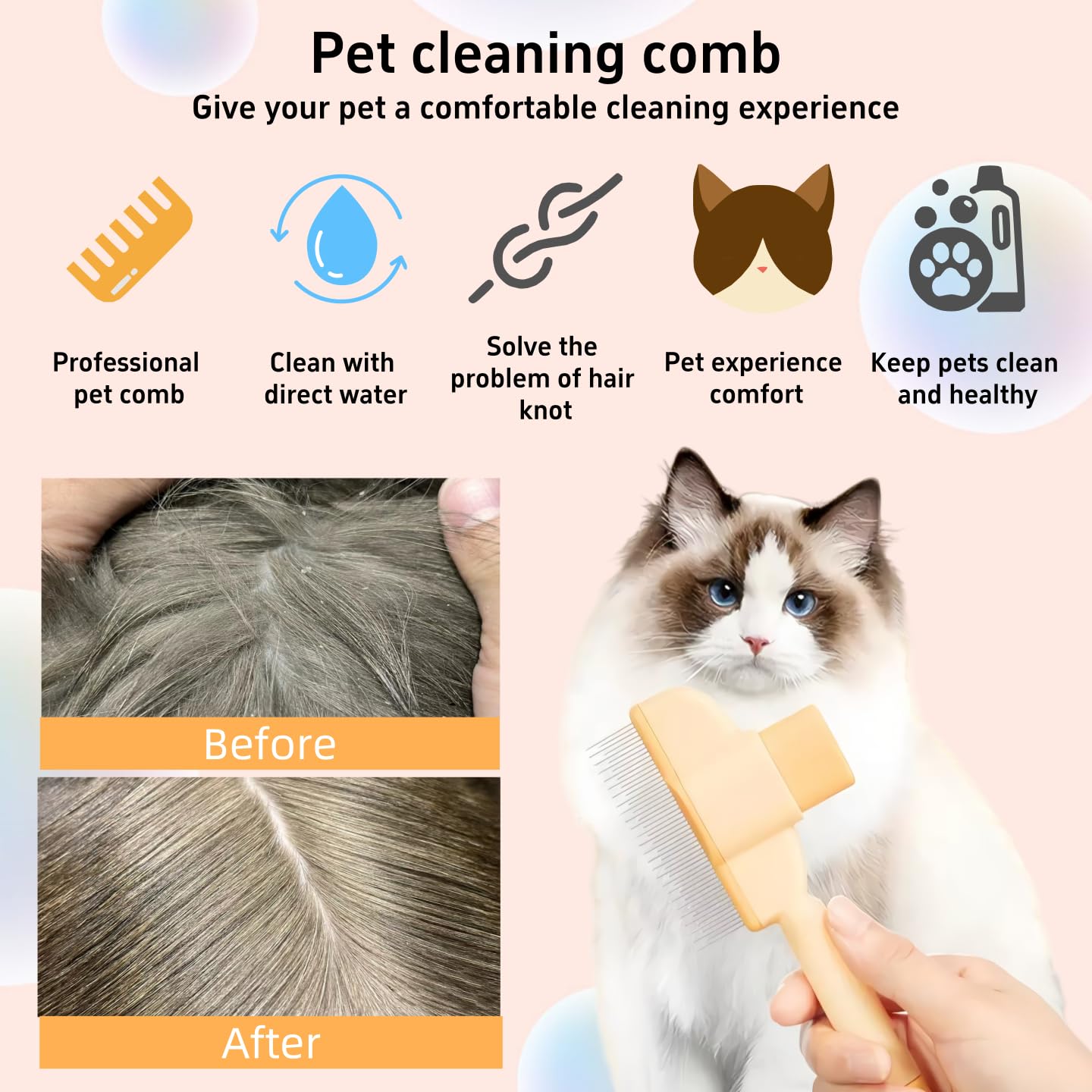 TemApex 2PCS Pet Comb for Dogs & Cats with Long & Short Stainless Steel Metal Teeth for Shedding and Tangles Self-Cleaning Pet Comb for Dogs and Cats Comfort and safety